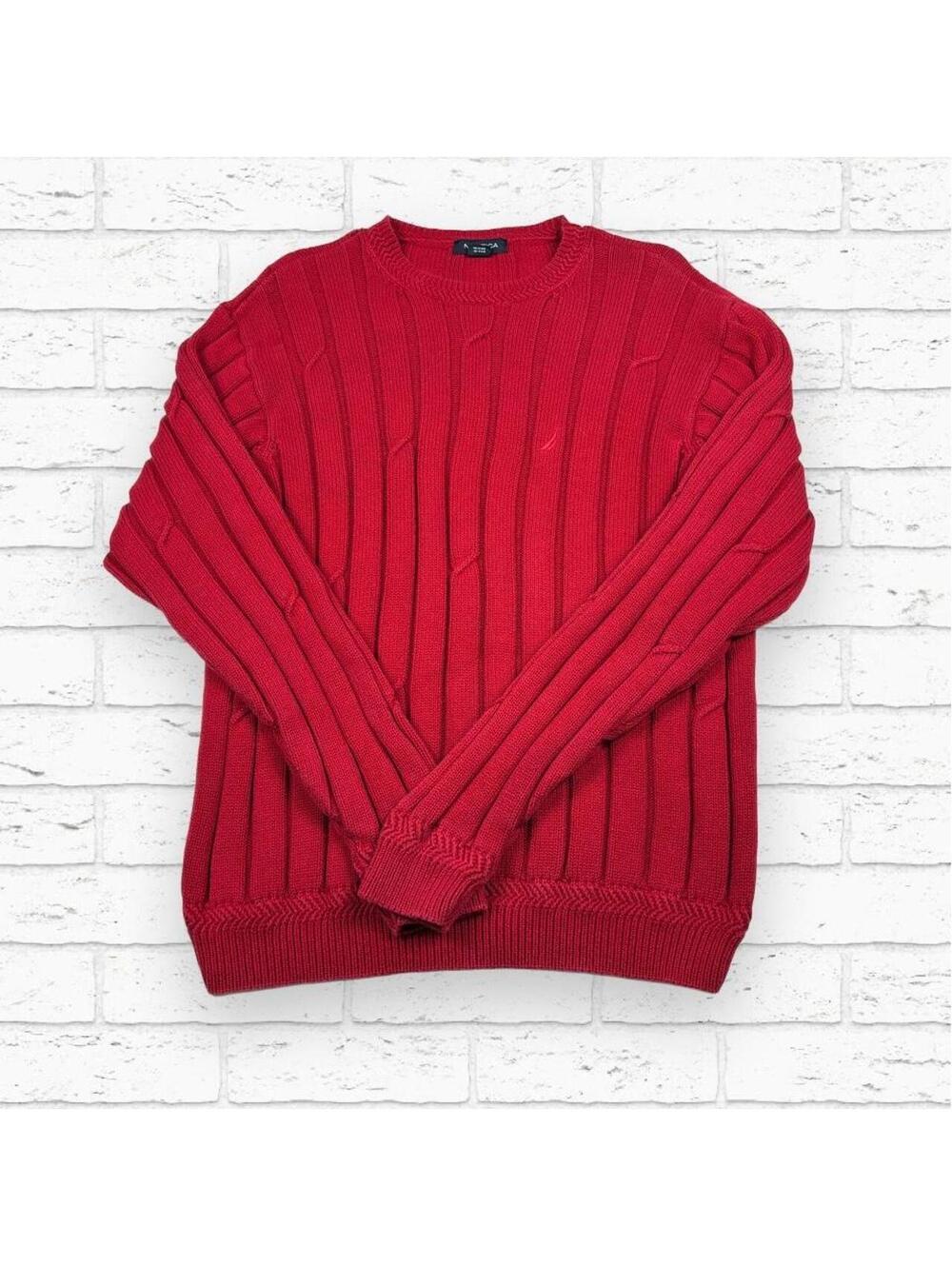 Nautica Red Cotton Cable Knit Sweater